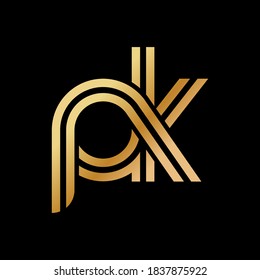 Letras minúsculas p y k. Diseño plano en tonos dorados para un logotipo, marca o logotipo. Ilustración del vector