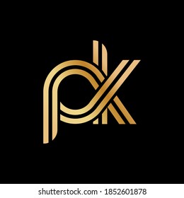 Lowercase letters p and k. Flat bound design in a Golden hue for a logo, brand, or logo. Vector illustration