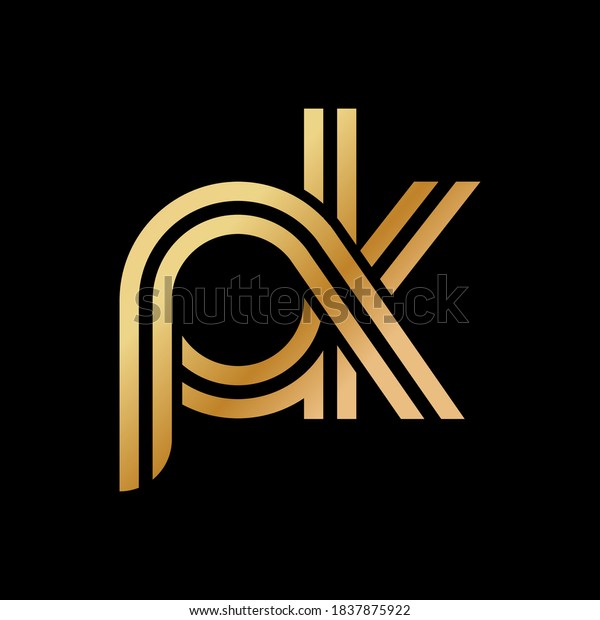 小文字pとk ロゴ ブランド ロゴ用に金色の色合いでフラットなバインドデザイン ベクターイラスト のベクター画像素材 ロイヤリティフリー