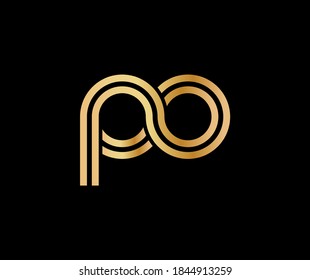 Lowercase letters p and o. Flat bound design in a Golden hue for a logo, brand, or logo. Vector illustration