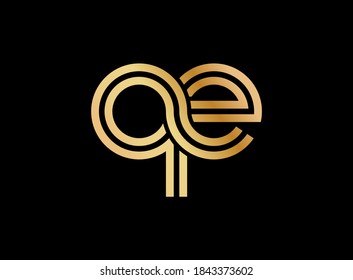 Lowercase letters q and e. Flat bound design in a Golden hue for a logo, brand, or logo. Vector illustration
