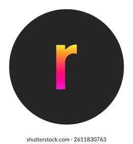 Lowercase Letters r with colorful gradient on a plain dark circle, clean and minimal design for logo, branding, UI, or creative identity.