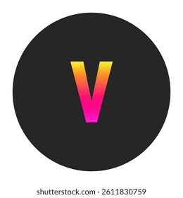 Lowercase Letters v with colorful gradient on a plain dark circle, clean and minimal design for logo, branding, UI, or creative identity.