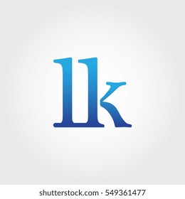 Lowercase lk Logotype. Blue Letter Logo. Letter Abbreviations. Vector Template Element.