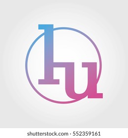 Lowercase lu Ring Circle Logotype. Pink and Blue Gradient Logo Letter. Sign Abbreviations. Vector Template Element