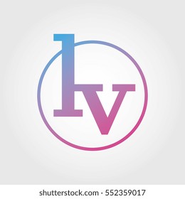 Lowercase lv Ring Circle Logotype. Pink and Blue Gradient Logo Letter. Sign Abbreviations. Vector Template Element