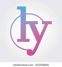 Lowercase ly Ring Circle Logotype. Pink and Blue Gradient Logo Letter. Sign Abbreviations. Vector Template Element