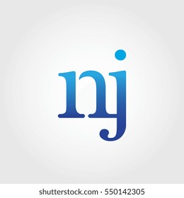 Lowercase nj Logotype. Blue Letter Logo. Letter Abbreviations. Vector Template Element.