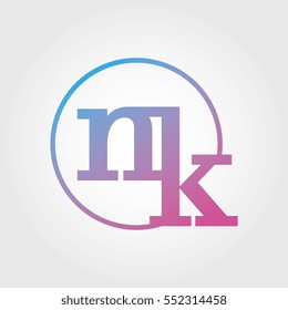 Lowercase nk Ring Circle Logotype. Pink and Blue Gradient Logo Letter. Sign Abbreviations. Vector Template Element