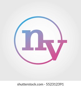 Lowercase nv Ring Circle Logotype. Pink and Blue Gradient Logo Letter. Sign Abbreviations. Vector Template Element