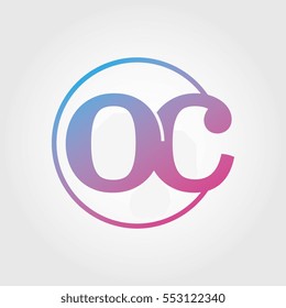 Lowercase oc Ring Circle Logotype. Pink and Blue Gradient Logo Letter. Sign Abbreviations. Vector Template Element