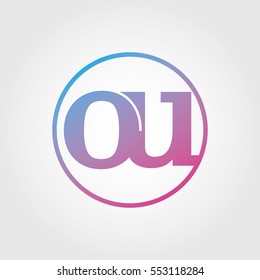 Lowercase ou Ring Circle Logotype. Pink and Blue Gradient Logo Letter. Sign Abbreviations. Vector Template Element