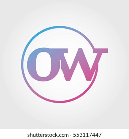 Lowercase ow Ring Circle Logotype. Pink and Blue Gradient Logo Letter. Sign Abbreviations. Vector Template Element