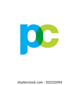 lowercase pc logo, blue green overlap transparent logo