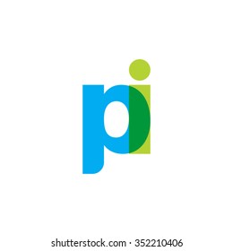 lowercase pi logo, blue green overlap transparent logo