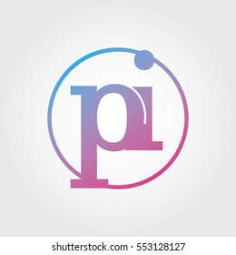 Lowercase pi Ring Circle Logotype. Pink and Blue Gradient Logo Letter. Sign Abbreviations. Vector Template Element