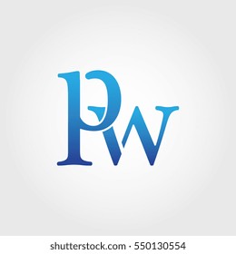 Lowercase pw Logotype. Blue Letter Logo. Letter Abbreviations. Vector Template Element.