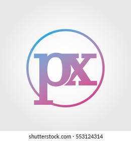 Lowercase px Ring Circle Logotype. Pink and Blue Gradient Logo Letter. Sign Abbreviations. Vector Template Element