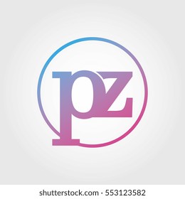 Lowercase pz Ring Circle Logotype. Pink and Blue Gradient Logo Letter. Sign Abbreviations. Vector Template Element