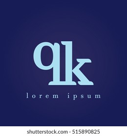 lowercase q and k vector logo. qk initial design template for download