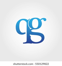 Lowercase qg Logotype. Blue Letter Logo. Letter Abbreviations. Vector Template Element.