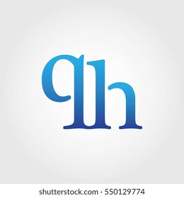 Lowercase qh Logotype. Blue Letter Logo. Letter Abbreviations. Vector Template Element.