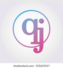 Lowercase qj Ring Circle Logotype. Pink and Blue Gradient Logo Letter. Sign Abbreviations. Vector Template Element