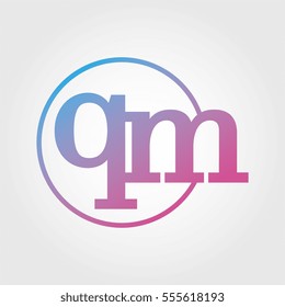 Lowercase qm Ring Circle Logotype. Pink and Blue Gradient Logo Letter. Sign Abbreviations. Vector Template Element