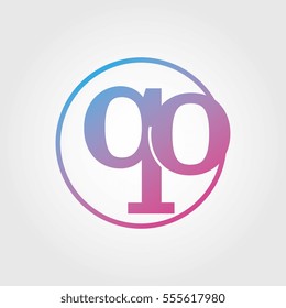 Lowercase qo Ring Circle Logotype. Pink and Blue Gradient Logo Letter. Sign Abbreviations. Vector Template Element