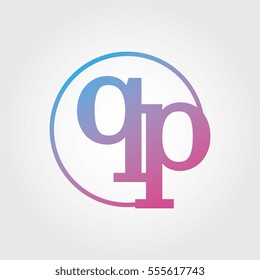 Lowercase qp Ring Circle Logotype. Pink and Blue Gradient Logo Letter. Sign Abbreviations. Vector Template Element