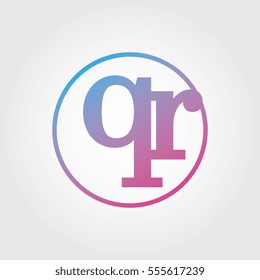 Lowercase qr Ring Circle Logotype. Pink and Blue Gradient Logo Letter. Sign Abbreviations. Vector Template Element