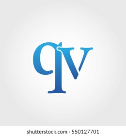 Lowercase qv Logotype. Blue Letter Logo. Letter Abbreviations. Vector Template Element.