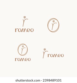 Lowercase r letter, flower icon minimal elegant logo design concept. Vector illustration
