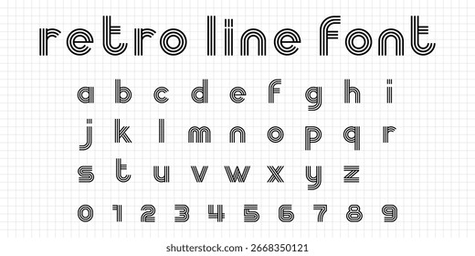 Lowercase Retro Line Font Vector on White Graph Paper Background with Minimalist Design