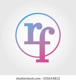 Lowercase rf Ring Circle Logotype. Pink and Blue Gradient Logo Letter. Sign Abbreviations. Vector Template Element