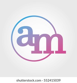 Lowercase am Ring Circle Logotype. Pink and Blue Gradient Logo Letter. Sign Abbreviations. Vector Template Element
