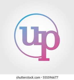 Lowercase up Ring Circle Logotype. Pink and Blue Gradient Logo Letter. Sign Abbreviations. Vector Template Element