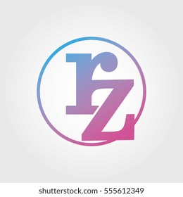 Lowercase rz Ring Circle Logotype. Pink and Blue Gradient Logo Letter. Sign Abbreviations. Vector Template Element
