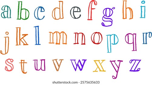 Lowercase Serif Alphabet Font Crayon Chalk Drawing Vector Set