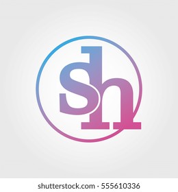 Lowercase sh Ring Circle Logotype. Pink and Blue Gradient Logo Letter. Sign Abbreviations. Vector Template Element