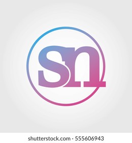 Lowercase sn Ring Circle Logotype. Pink and Blue Gradient Logo Letter. Sign Abbreviations. Vector Template Element