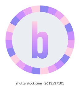 lowercase Stylized Letter b in Purple-Pink Gradient with Pastel Pink-Blue Ring on Dark Background