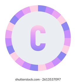 lowercase Stylized Letter c in Purple-Pink Gradient with Pastel Pink-Blue Ring on Dark Background