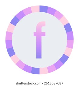 lowercase Stylized Letter f in Purple-Pink Gradient with Pastel Pink-Blue Ring on Dark Background