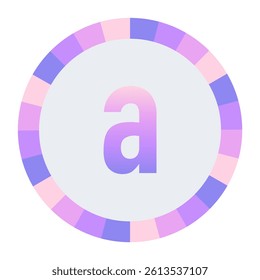 lowercase Stylized Letter a in Purple-Pink Gradient with Pastel Pink-Blue Ring on Dark Background