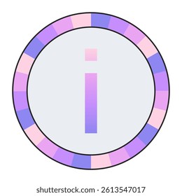 lowercase Stylized Letter i in Purple-Pink Gradient with Pastel Pink-Blue Ring on Dark Background, enclosed in a black frame.