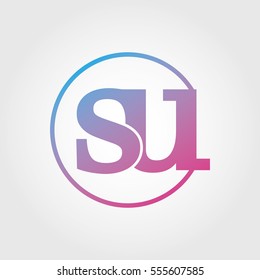 Lowercase su Ring Circle Logotype. Pink and Blue Gradient Logo Letter. Sign Abbreviations. Vector Template Element