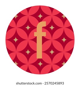 A lowercase “f” surrounded by an intricate floral-like geometric pattern in red and gold, evoking balance and sophistication for diverse creative purposes.