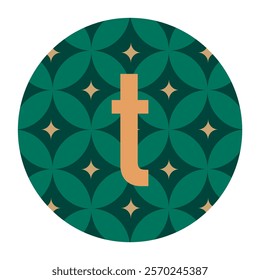 Lowercase t with Stylish Green Floral Circular Pattern and Golden Design Accent