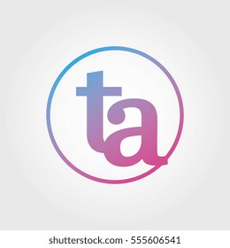 Lowercase ta Ring Circle Logotype. Pink and Blue Gradient Logo Letter. Sign Abbreviations. Vector Template Element